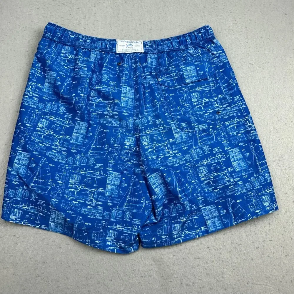 Southern Tide Men's Medium Swim Trunks SkipJack‎ Board Shorts Boat Blue Lined